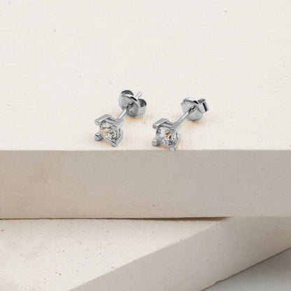 14K White Gold Solitaire Cubic Zirconia Earrings