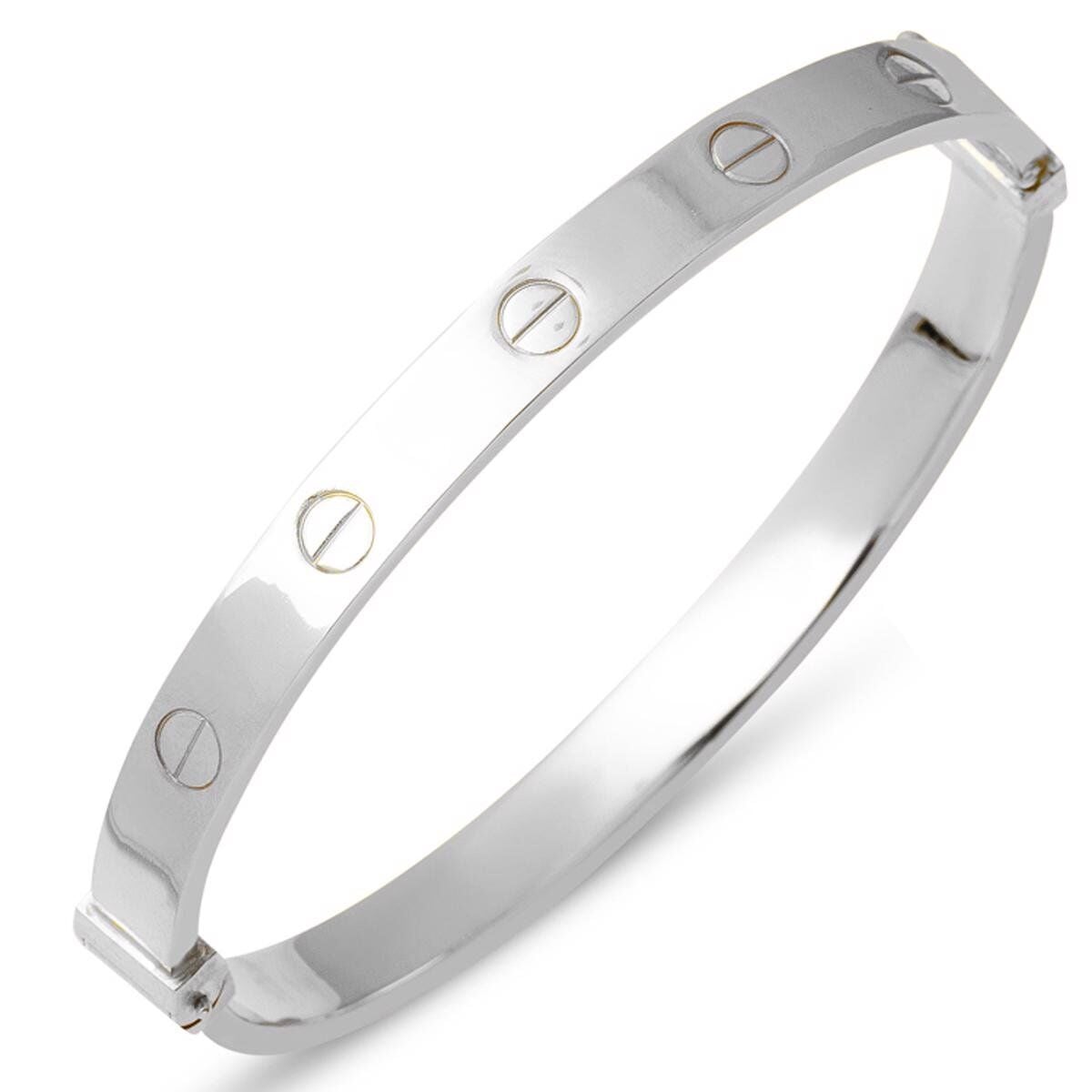 14K White Gold Screw Back Hinged Cuff Bangle