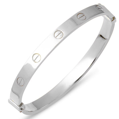 14K White Gold Screw Back Hinged Cuff Bangle