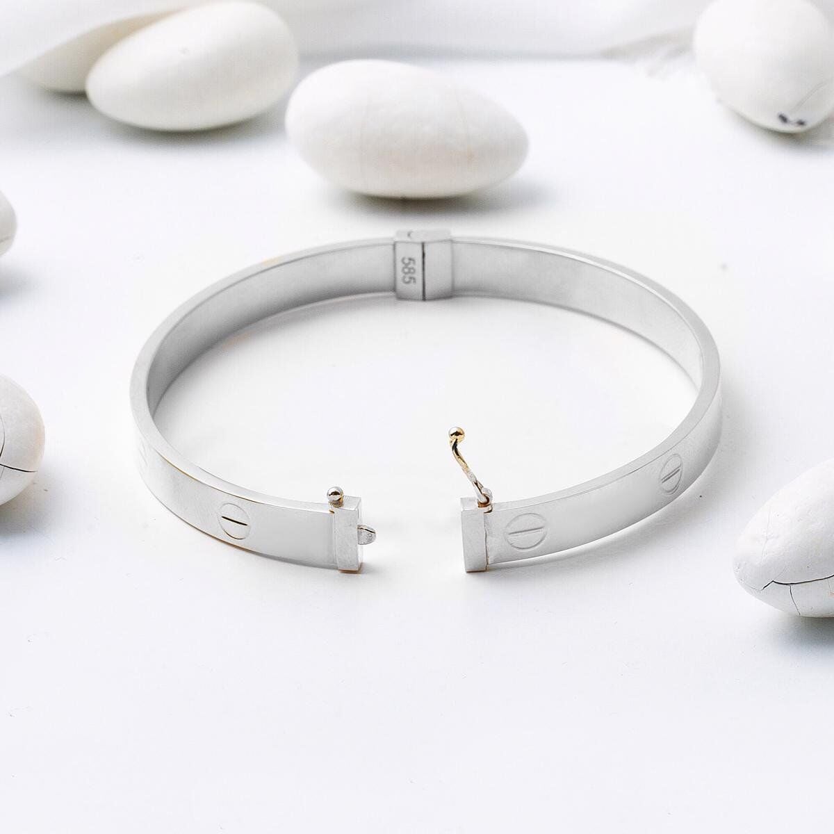 14K White Gold Screw Back Hinged Cuff Bangle