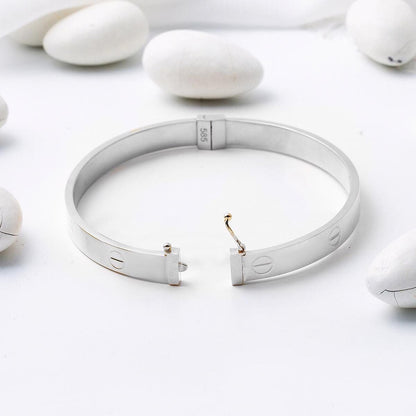 14K White Gold Screw Back Hinged Cuff Bangle