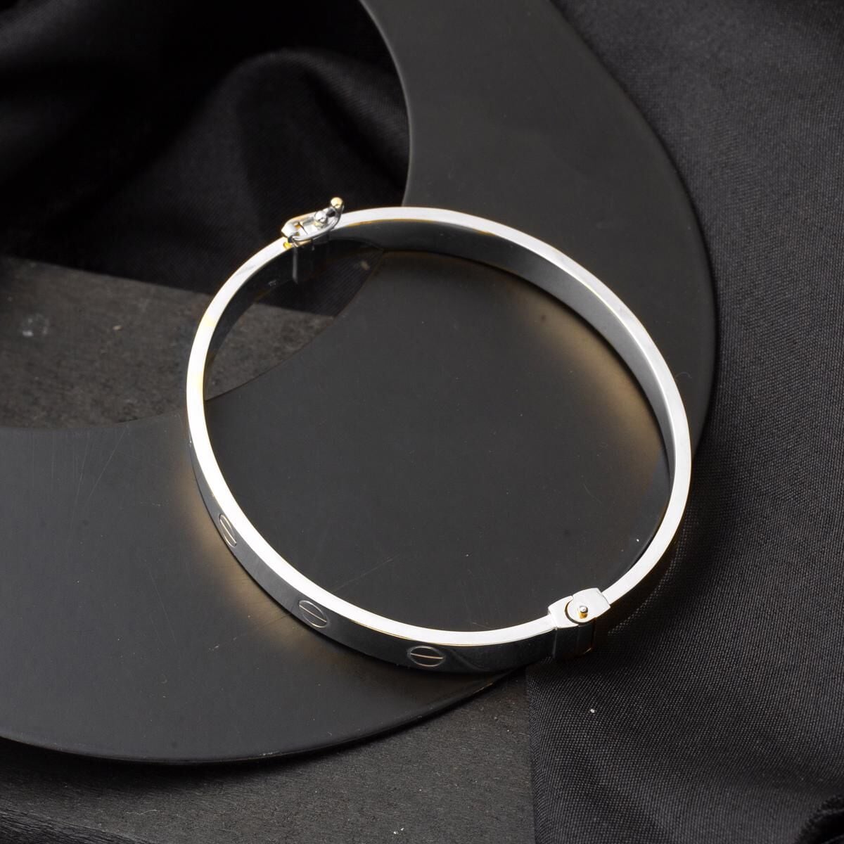 14K White Gold Screw Back Hinged Cuff Bangle