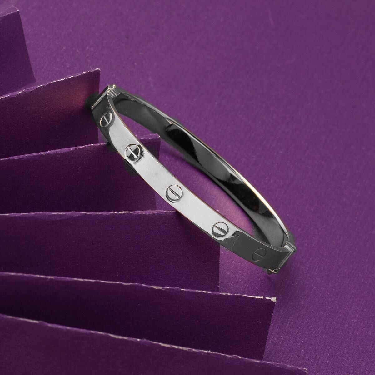 14K White Gold Screw Back Hinged Cuff Bangle