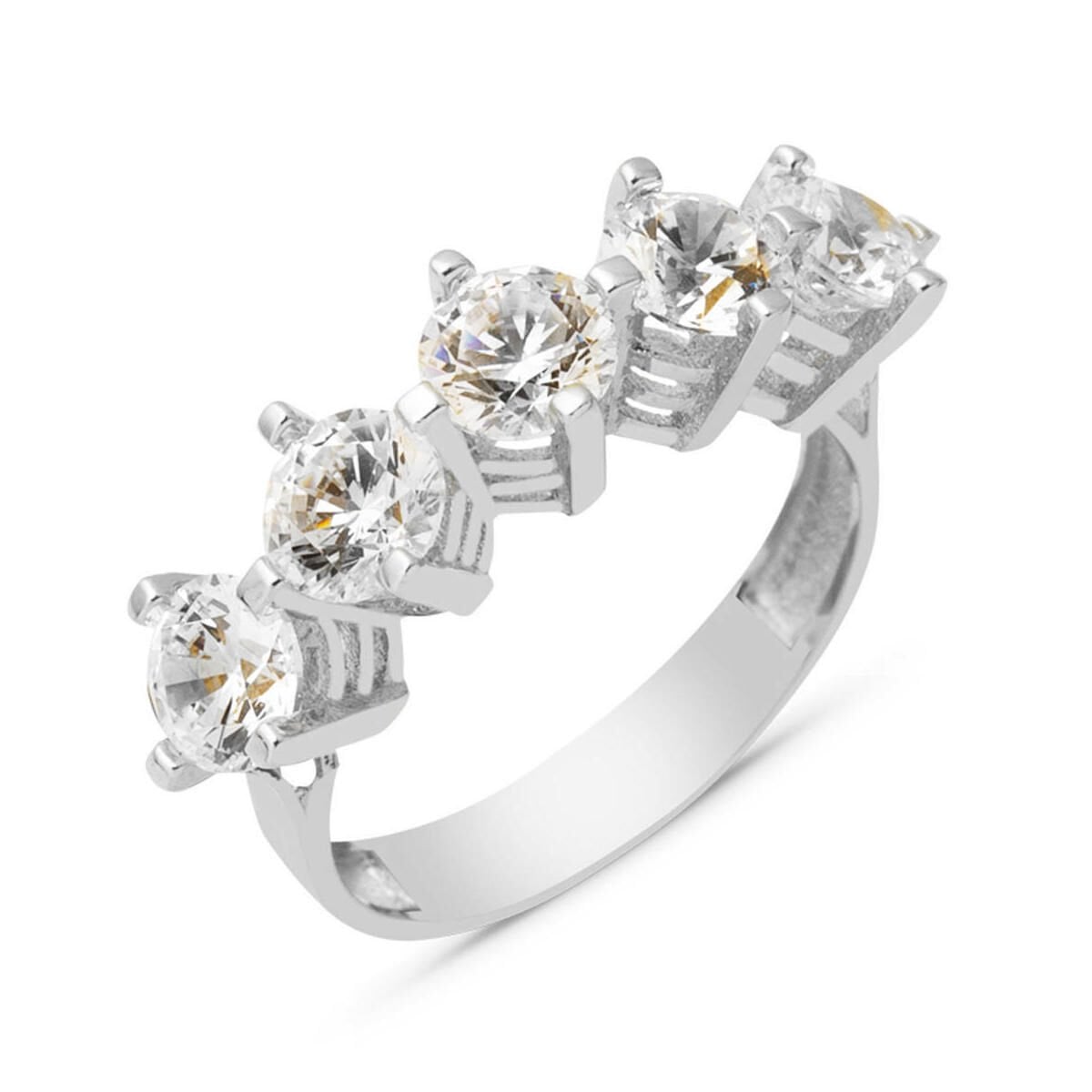 14K White Gold Five Stone Cubic Zirconia Ring (2.65 g)