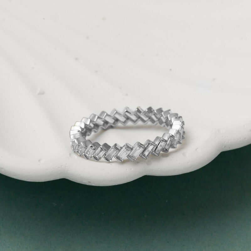 14K White Gold Baguette Full Eternity Cubic Zirconia Ring