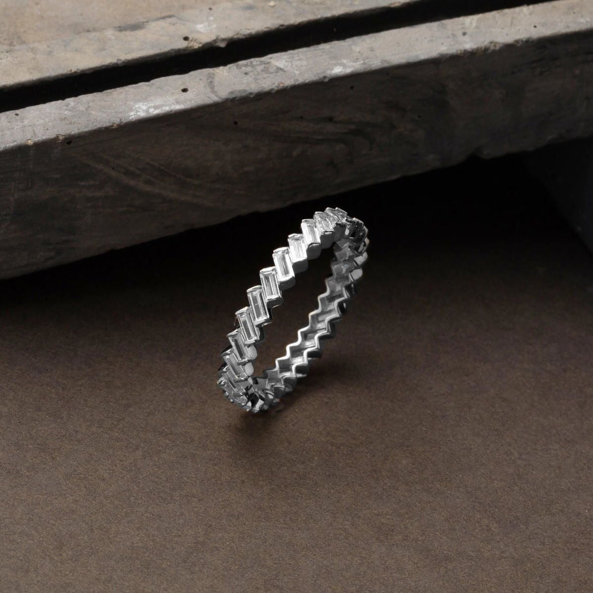 14K White Gold Baguette Full Eternity Cubic Zirconia Ring