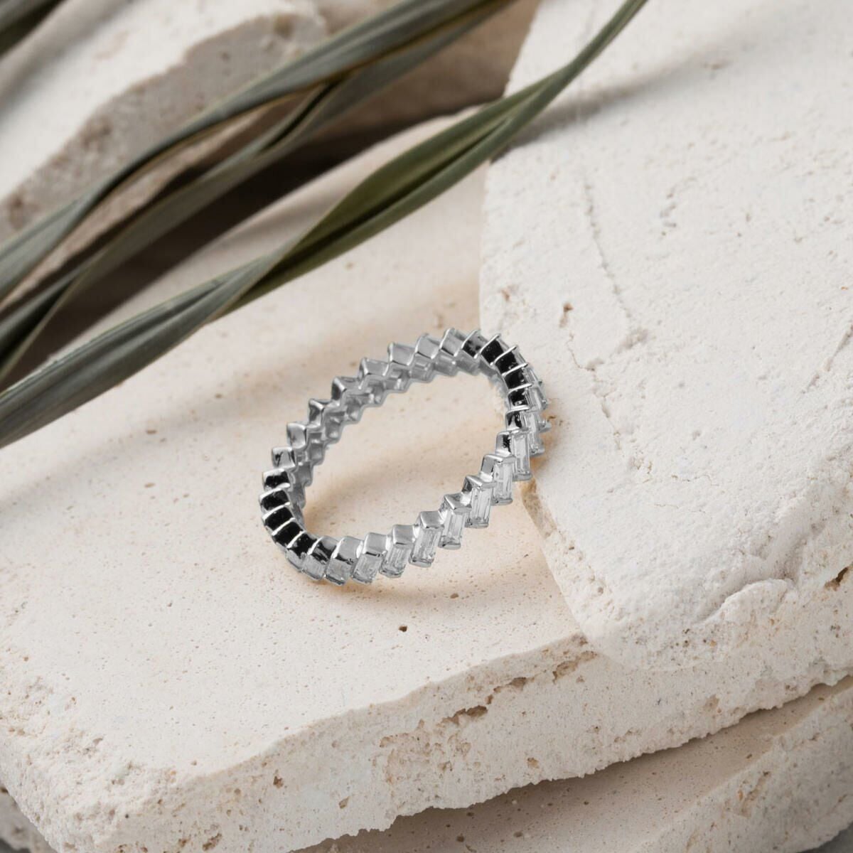 14K White Gold Baguette Full Eternity Cubic Zirconia Ring