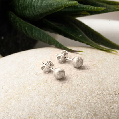 14K White Gold Matte Ball Earrings 5 mm