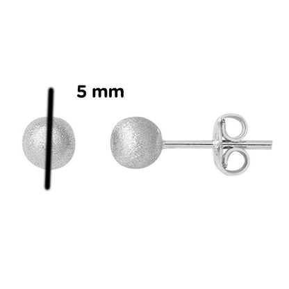 14K White Gold Matte Ball Earrings 5 mm