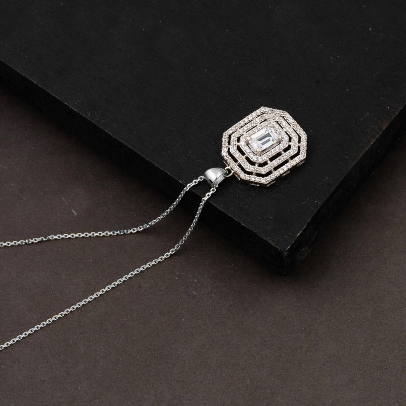 14K White Gold Minimalist Baguette Cubic Zirconia Necklace (3.55 g)