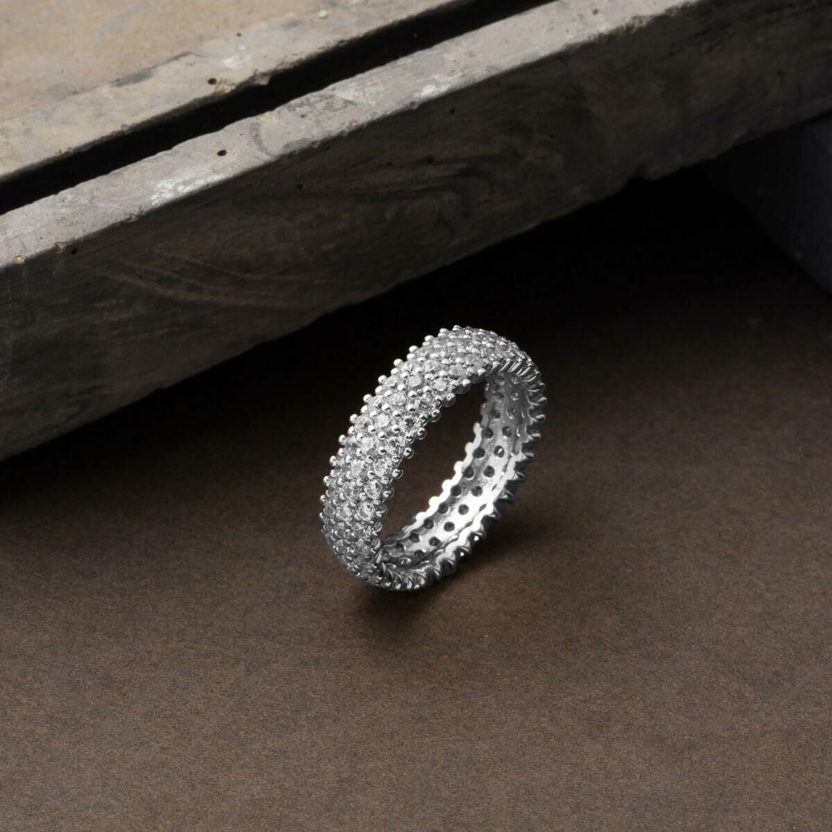 14K White Gold 3 Row Full Eternity Cubic Zirconia Women's Wedding Band