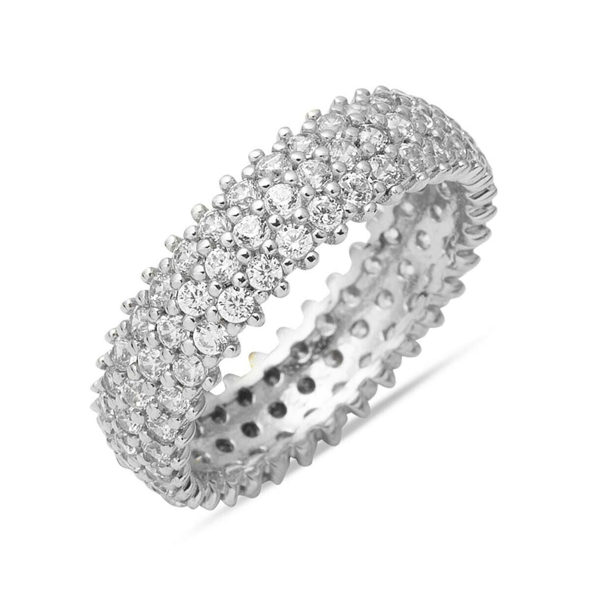 14K White Gold 3 Row Full Eternity Cubic Zirconia Women's Wedding Band
