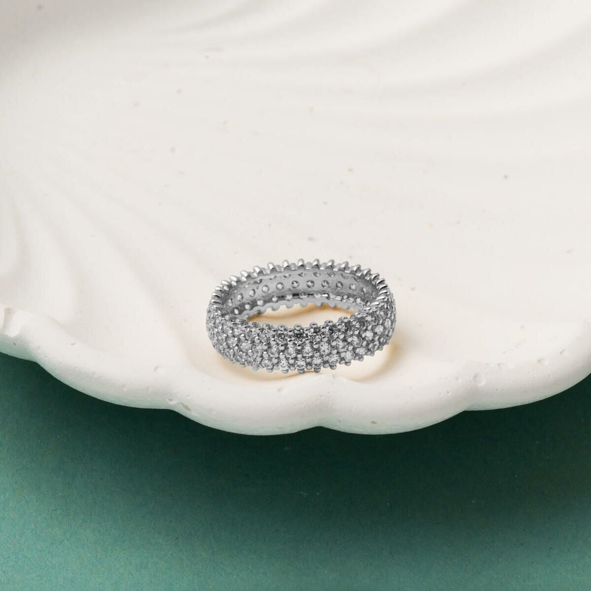 14K White Gold 3 Row Full Eternity Cubic Zirconia Women's Wedding Band