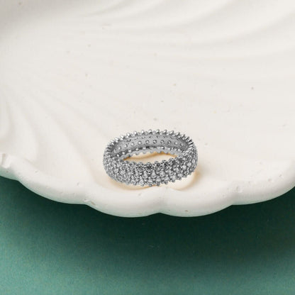 14K White Gold 3 Row Full Eternity Cubic Zirconia Women's Wedding Band