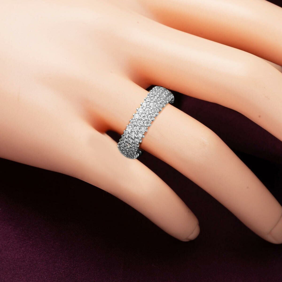 14K White Gold 3 Row Full Eternity Cubic Zirconia Women's Wedding Band
