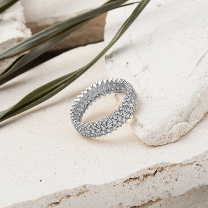 14K White Gold 3 Row Full Eternity Cubic Zirconia Women's Wedding Band