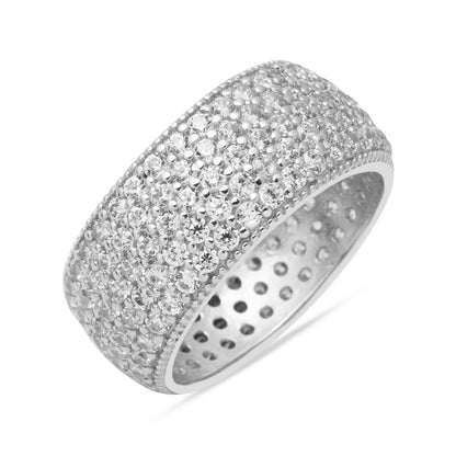 14K White Gold 5 Row Full Eternity Cubic Zirconia Wedding Band Ring (4.35 g)