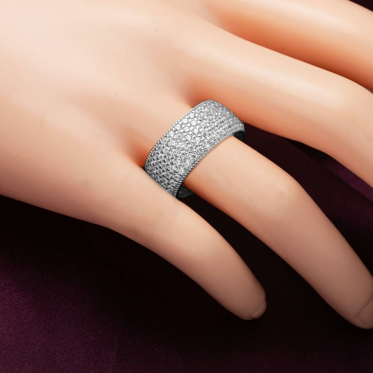 14K White Gold 5 Row Full Eternity Cubic Zirconia Wedding Band Ring (4.35 g)