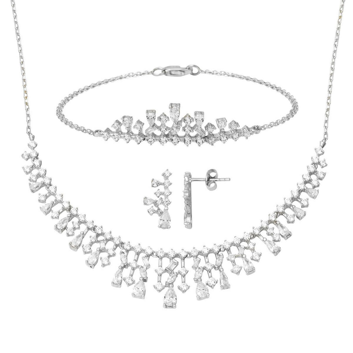 14K White Gold Teardrop Cubic Zirconia 3-Piece Set