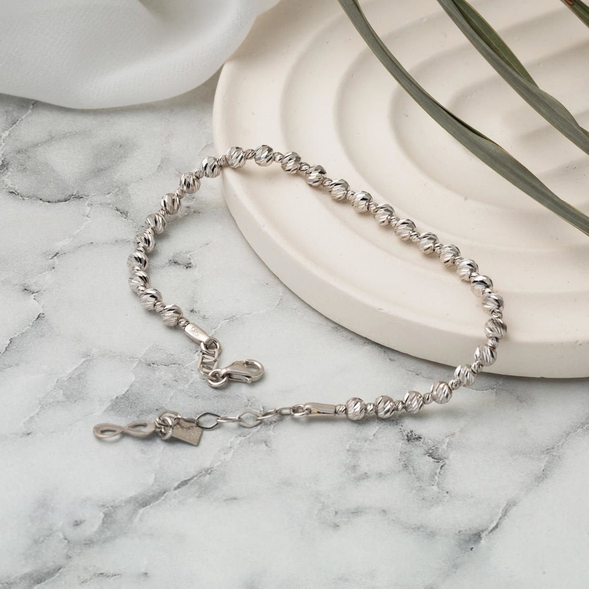 14K White Gold Bead Bracelet