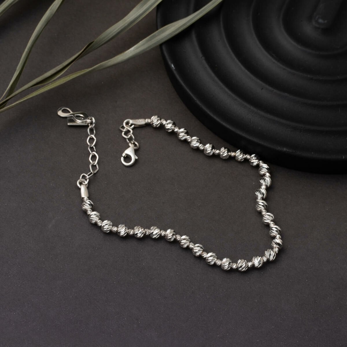 14K White Gold Bead Bracelet