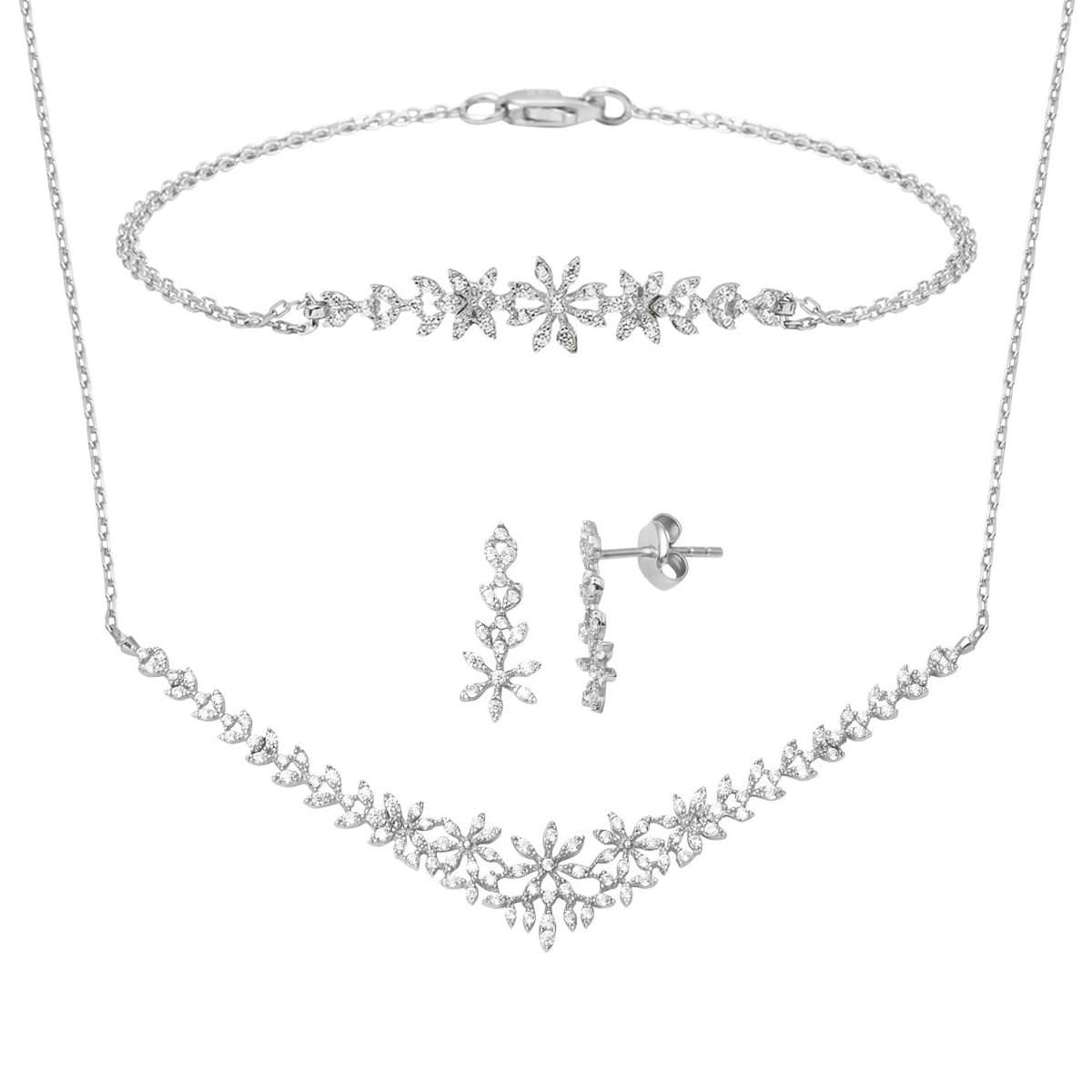 14K White Gold Daisy Promise Engagement Cubic Zirconia Set