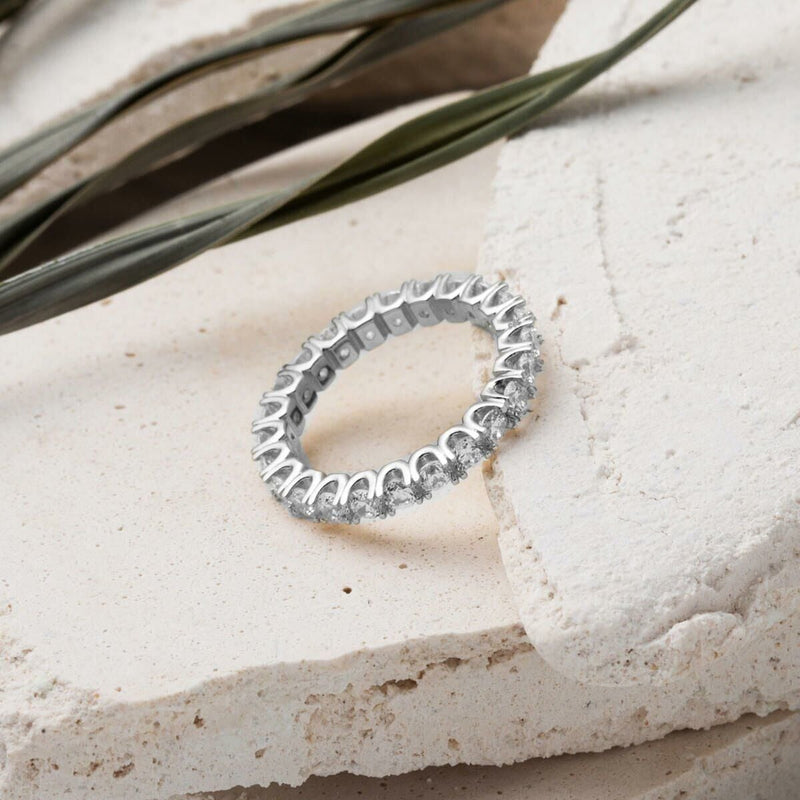 14K White Gold Diamond Setting Full Eternity Cubic Zirconia Ring