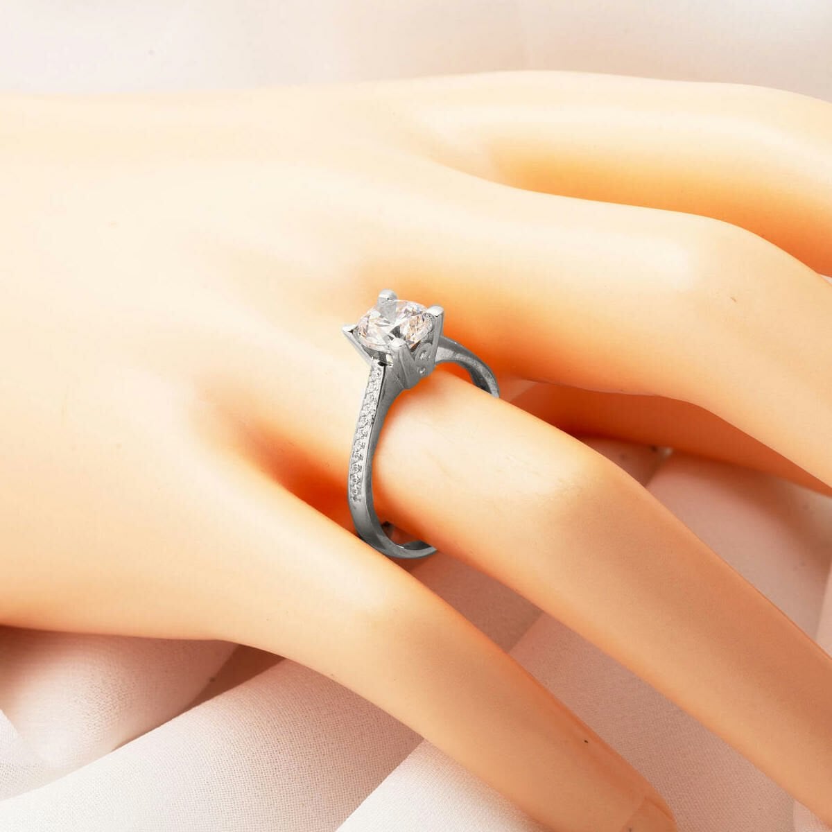 14K White Gold Single Stone Cubic Zirconia Ring