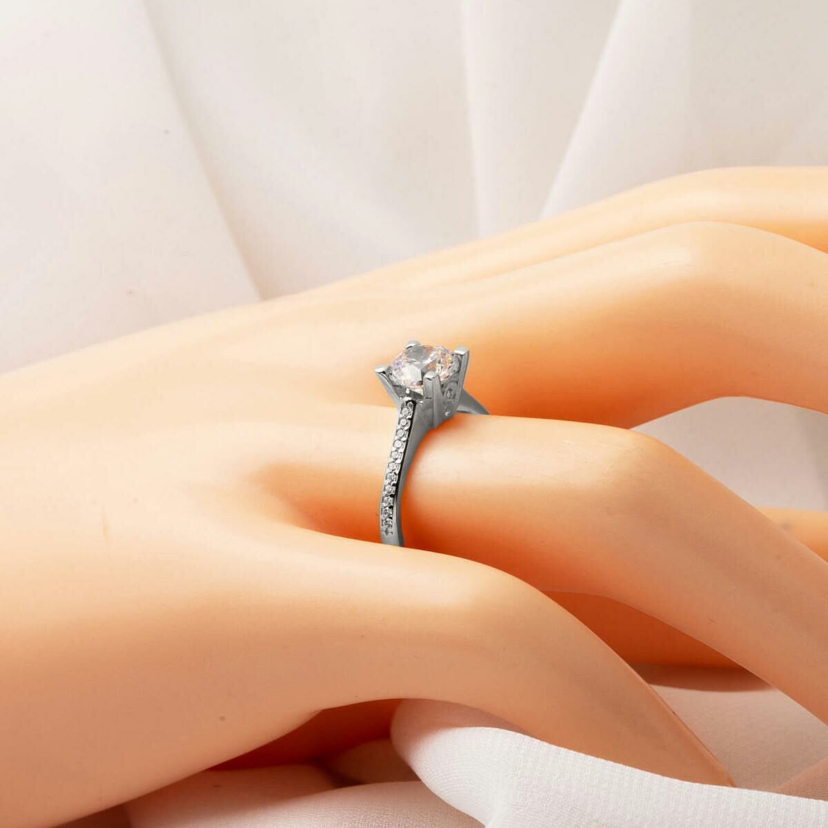 14K White Gold Single Stone Cubic Zirconia Ring