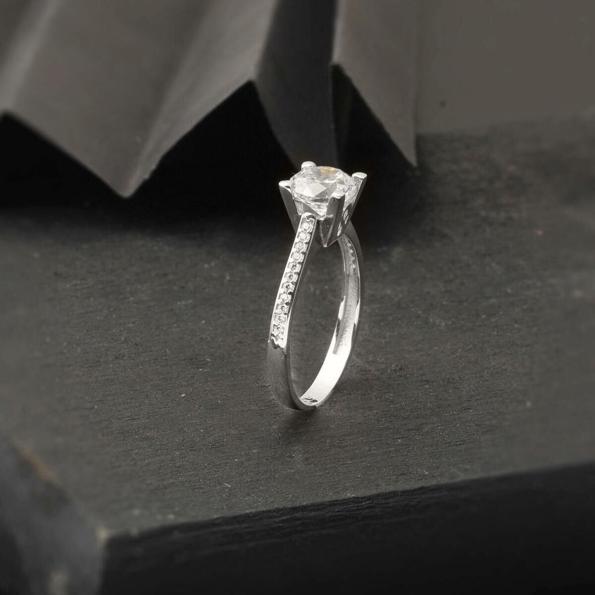 14K White Gold Single Stone Cubic Zirconia Ring