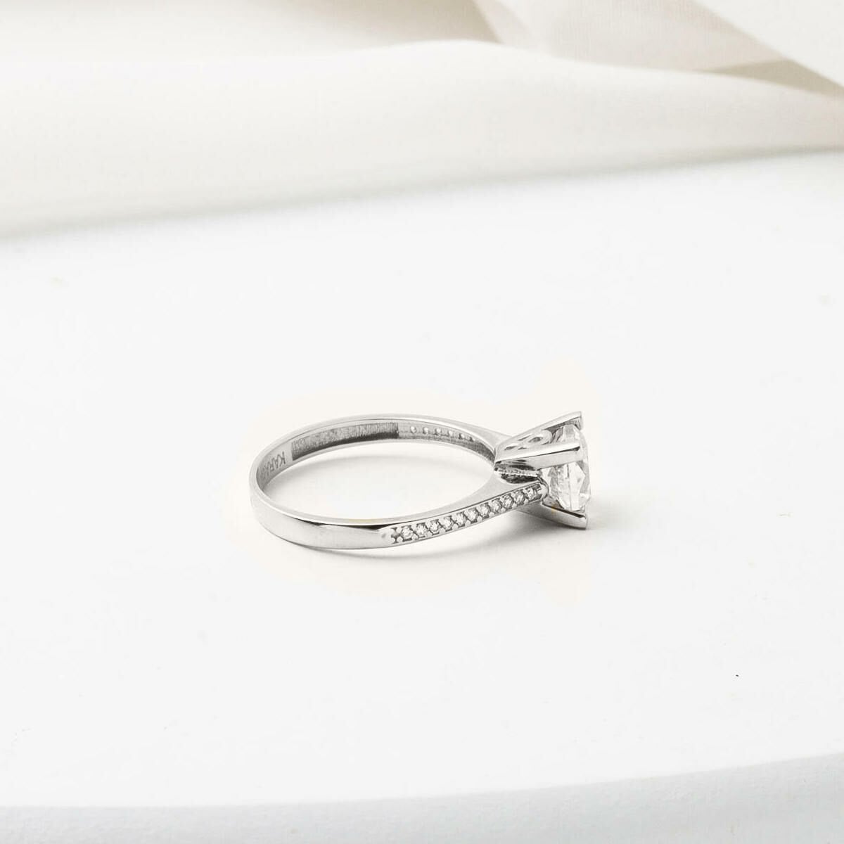 14K White Gold Single Stone Cubic Zirconia Ring