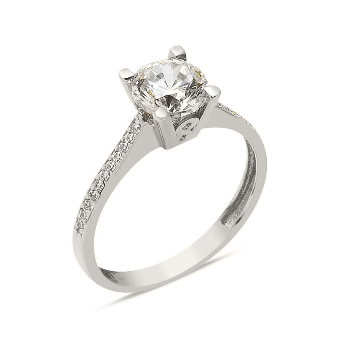 14K White Gold Single Stone Cubic Zirconia Ring