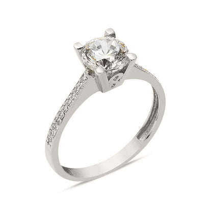 14K White Gold Single Stone Cubic Zirconia Ring