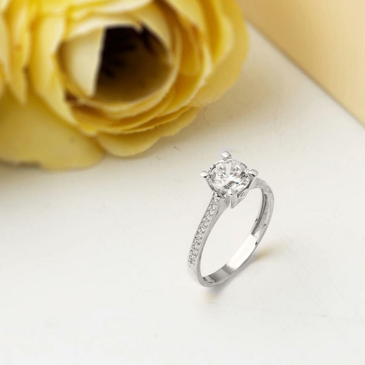 14K White Gold Single Stone Cubic Zirconia Ring