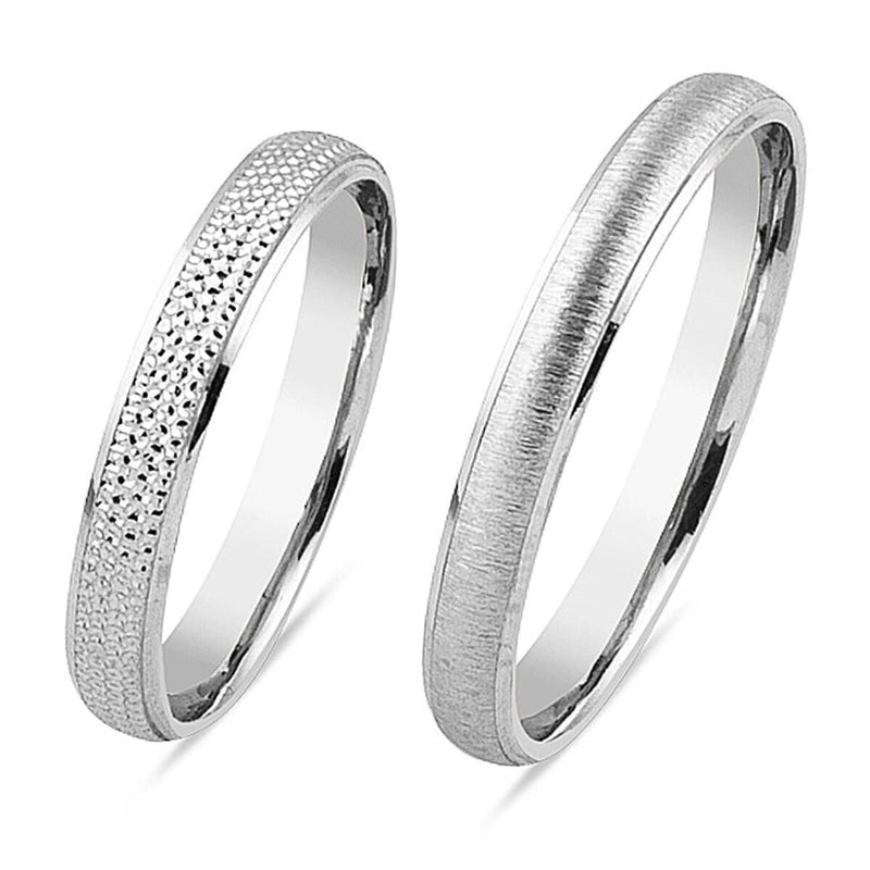 14K White Gold Sandblasted Wedding Band Set