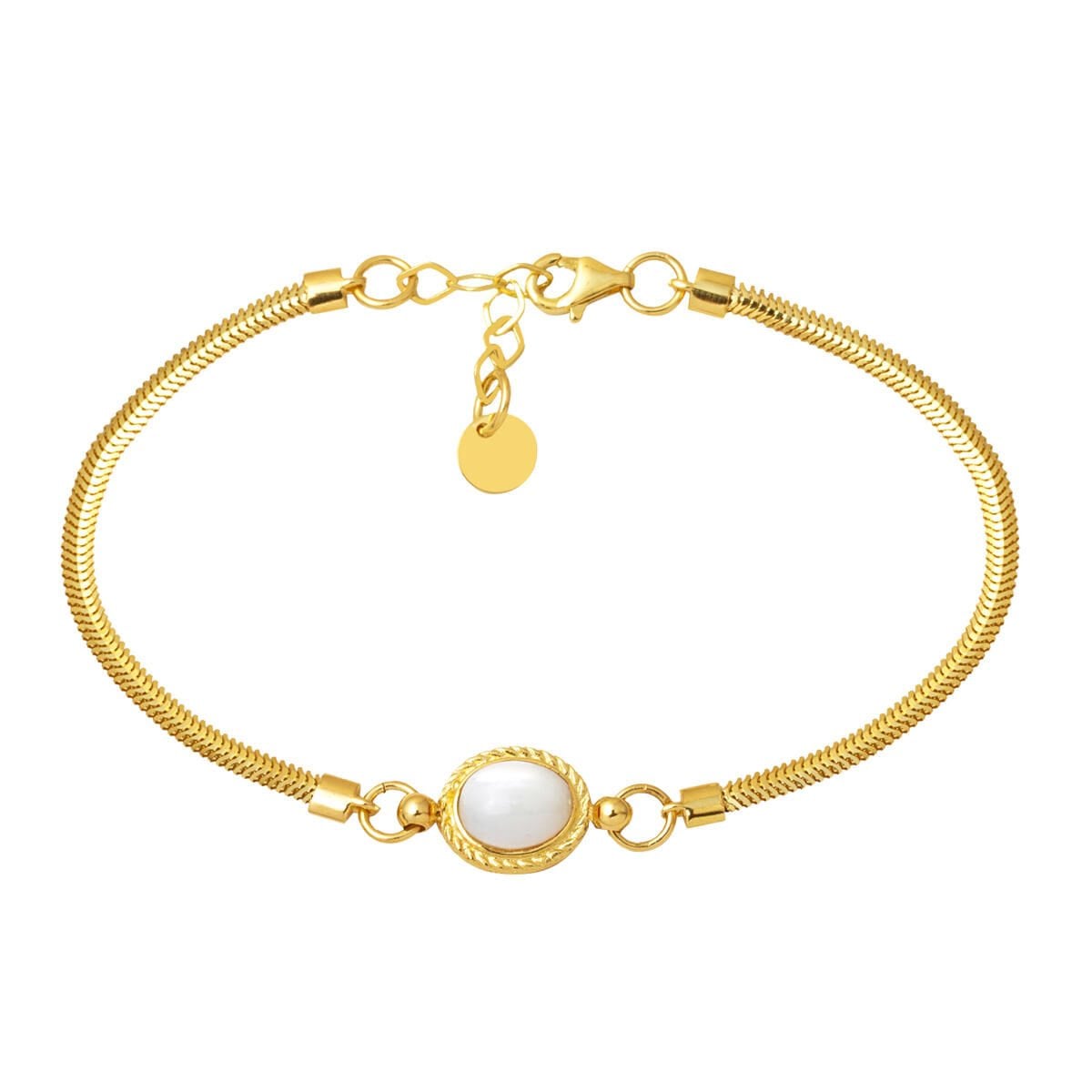 14K Yellow Gold Herringbone White Opal Bracelet