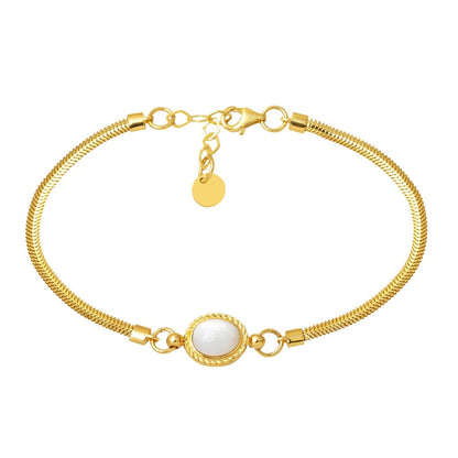 14K Yellow Gold Herringbone White Opal Bracelet