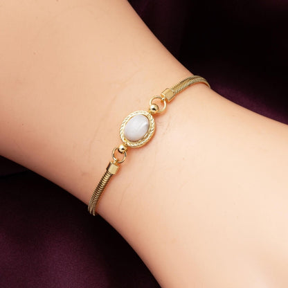 14K Yellow Gold Herringbone White Opal Bracelet