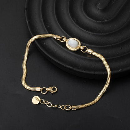 14K Yellow Gold Herringbone White Opal Bracelet