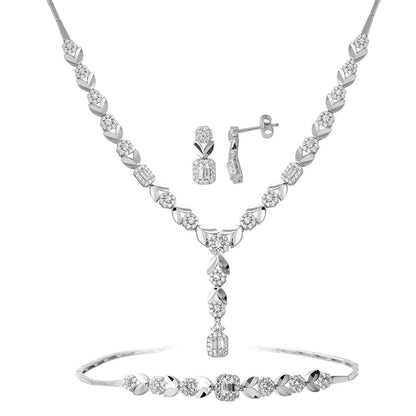 14K White Gold Daisy Baguette Cubic Zirconia Set