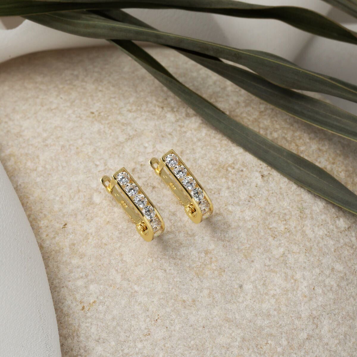 14K Yellow Gold White Cubic Zirconia Girl's Baby Earrings
