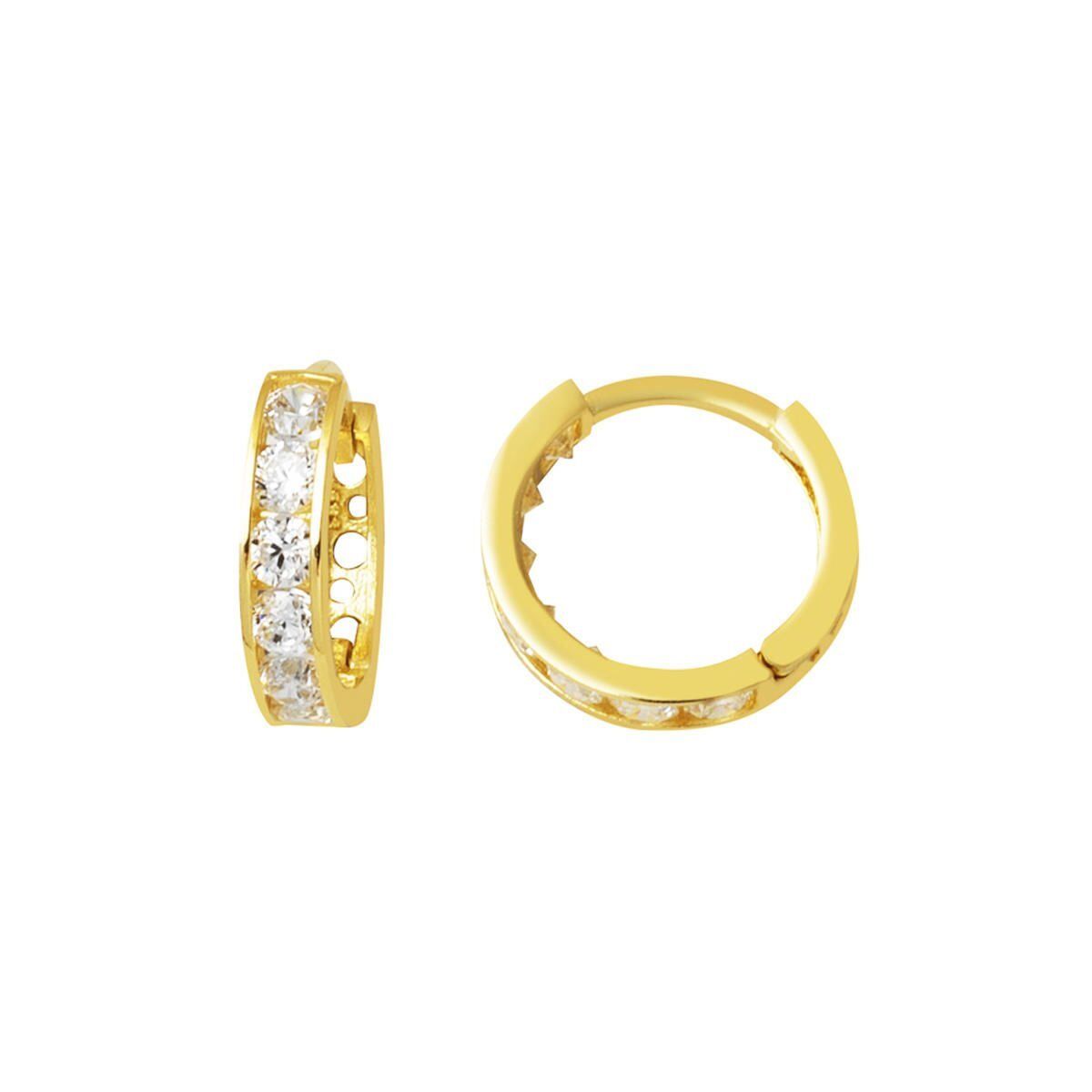 14K Yellow Gold White Cubic Zirconia Hoop Girl's Children's Earrings