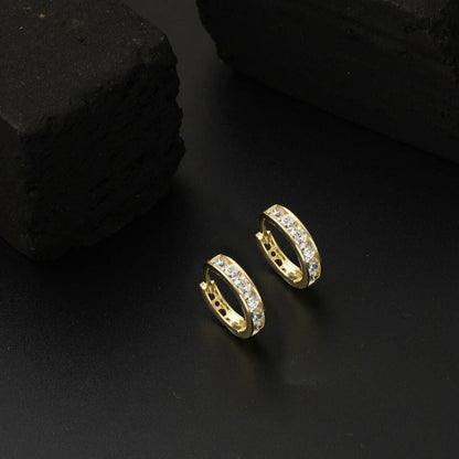 14K Yellow Gold White Cubic Zirconia Hoop Girl's Children's Earrings
