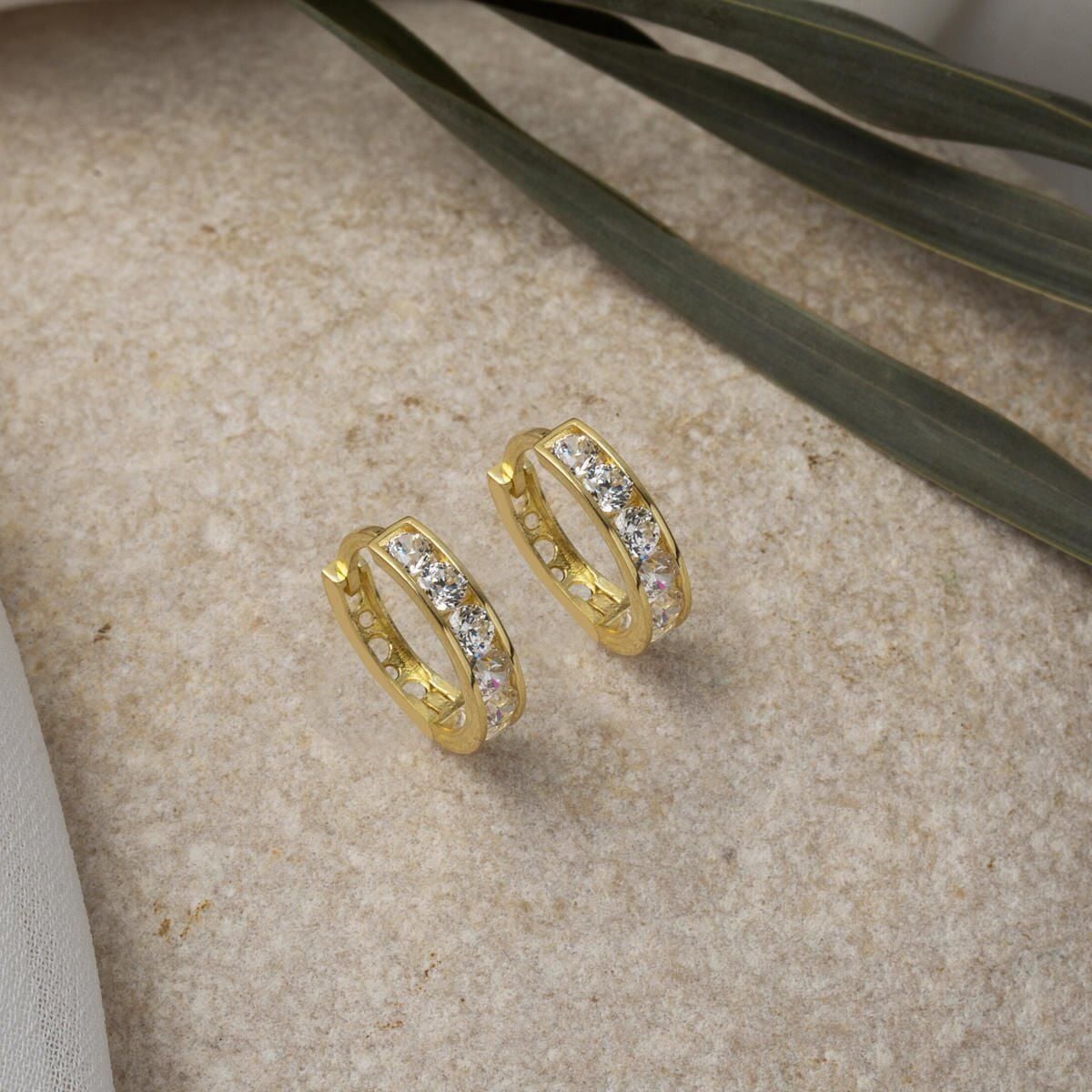 14K Yellow Gold White Cubic Zirconia Hoop Girl's Children's Earrings