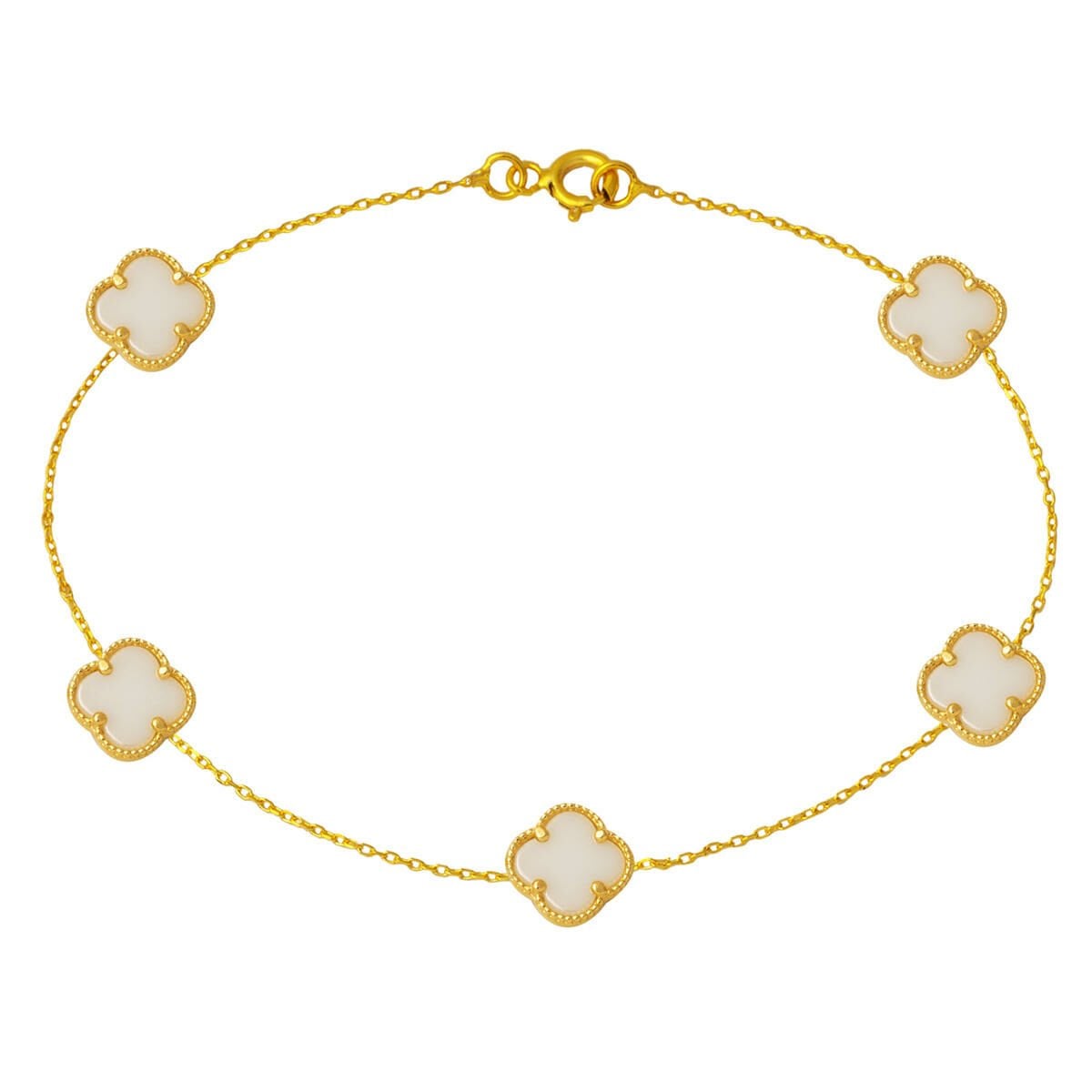 14K Yellow Gold Clover White Mother of Pearl Bracelet