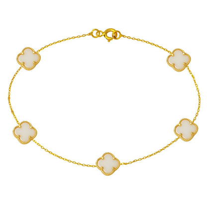14K Yellow Gold Clover White Mother of Pearl Bracelet