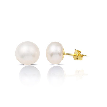 14K Yellow Gold White Flat Pearl Earrings
