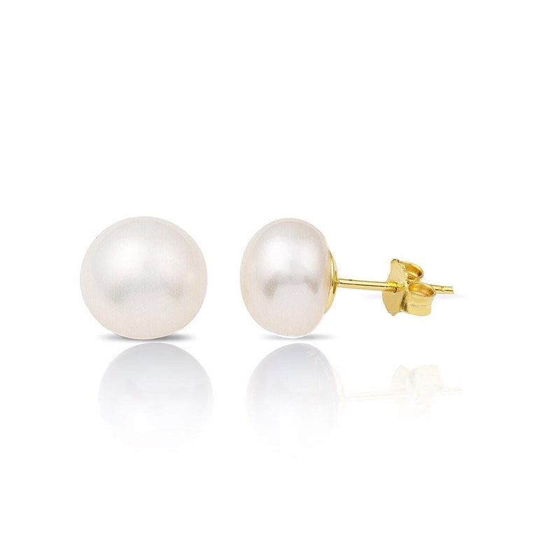 14K Yellow Gold White Flat Pearl Earrings