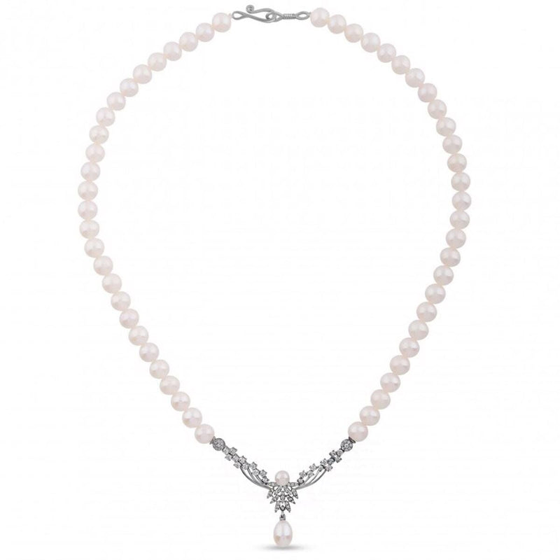 14K White Gold Lily Pearl Collar Necklace