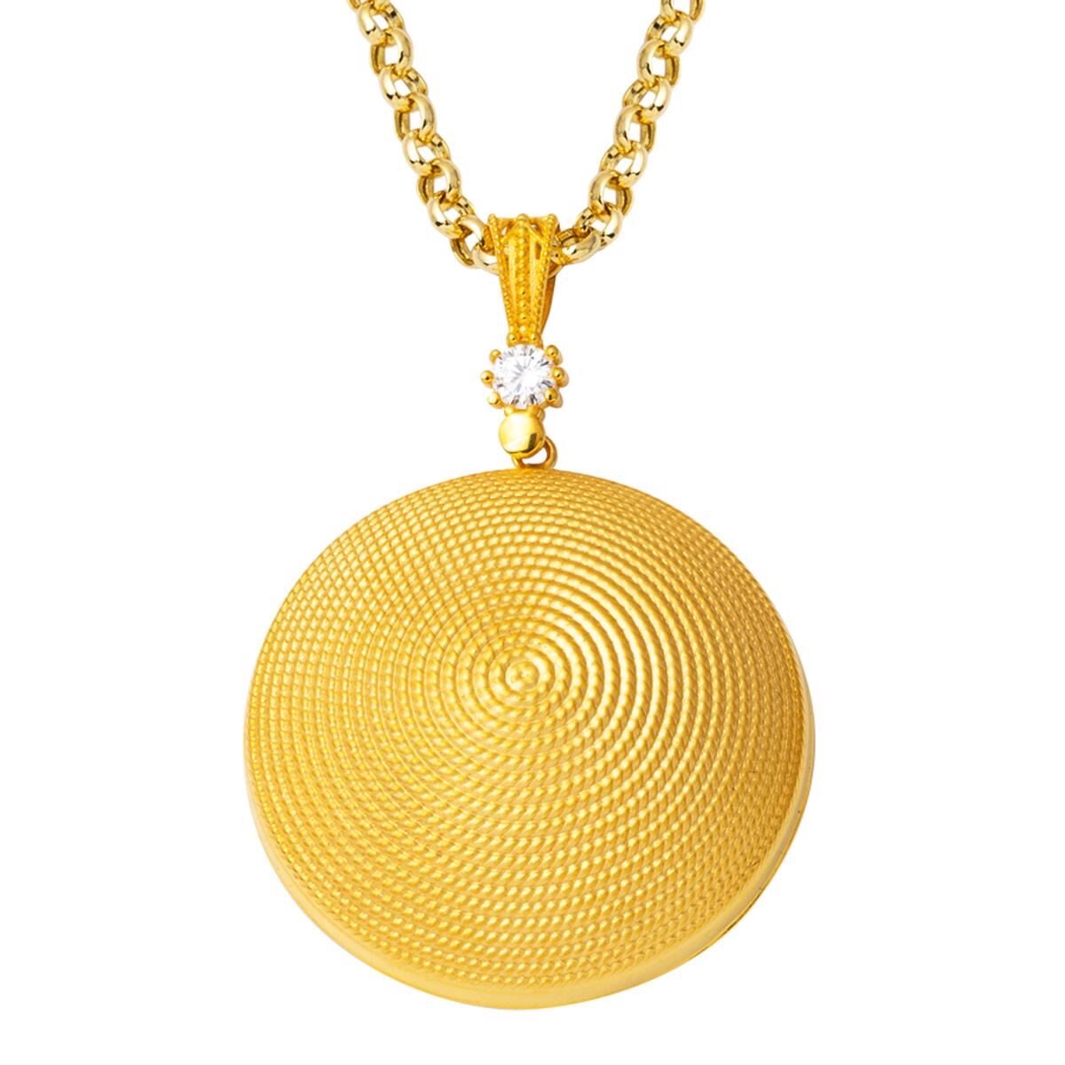 14K Yellow Gold Beypazari Cubic Zirconia Necklace 3.5 cm Diameter